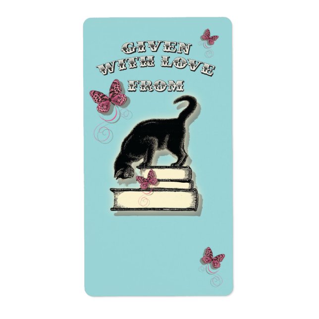 Cat on Books Given with Love Bookplate (Front)