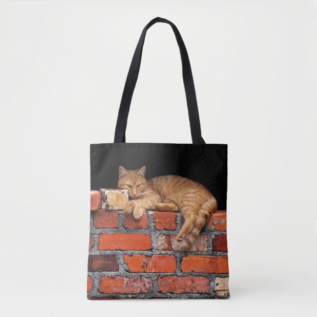 Cat on Brick Wall Tote Bag (Front)
