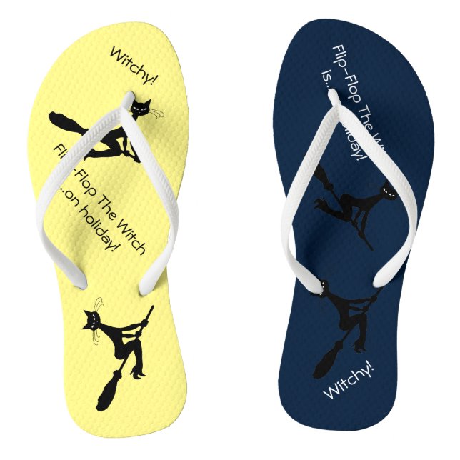 Cat On Broomstick Flip Flops (Footbed)