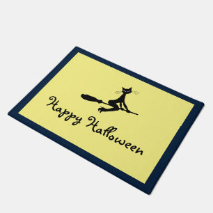 Cat On Broomstick, Happy Halloween Doormat
