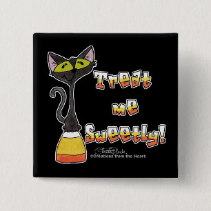 Cat on Candy Corn-Treat Me Sweetly 15 Cm Square Badge