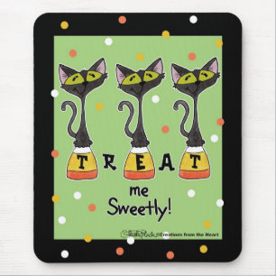 Cat on Candy Corn Treat Me Sweetly-Green Mouse Mat