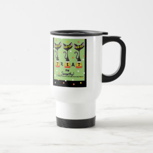 Cat on Candy Corn Treat Me Sweetly-Green Travel Mug