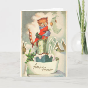 Cat on chimney - France 1900s #X006 Holiday Card