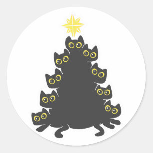 Cat on Christmas tree - Choose background colour Classic Round Sticker