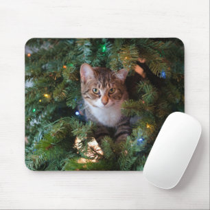 Cat on Christmas tree Mouse Mat