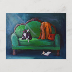 Cat on Couch Funny Whimsical Art Postcard