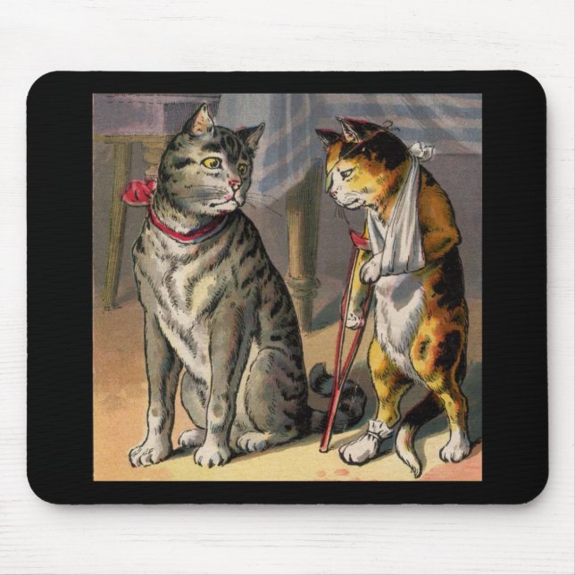 Cat on Crutches Mouse Mat (Front)