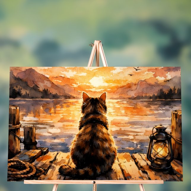 Cat on Dock at Sunset Acrylic Sign (Neutral)