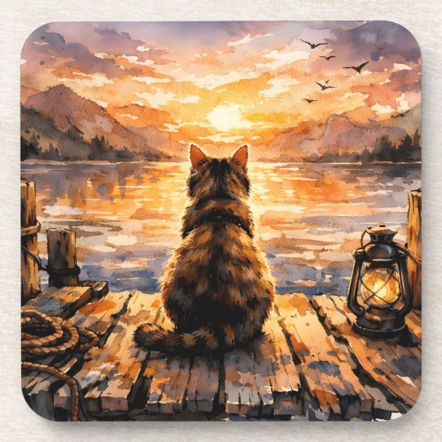 Cat on Dock at Sunset Coaster (Front)
