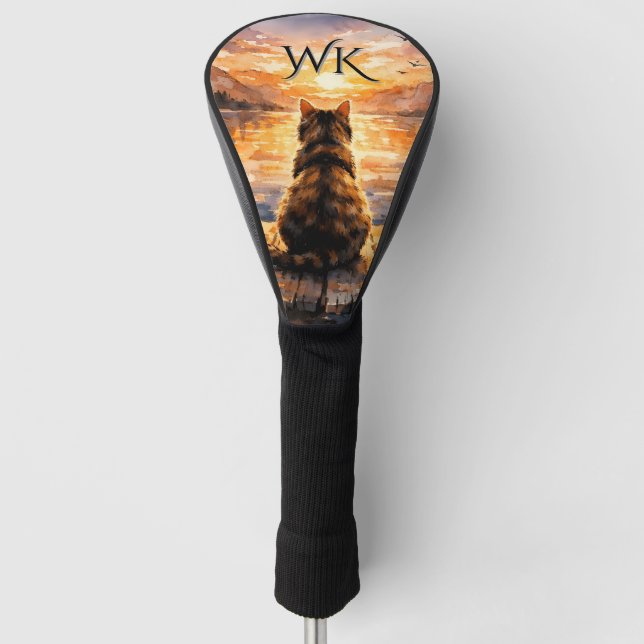 Cat on Dock at Sunset Monogram Golf Head Cover (Front)