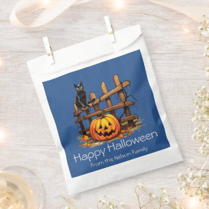 Cat on Fence Jack-O' Lantern Happy Halloween Favour Bags
