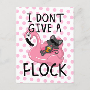 Cat on Flamingo with Pineapple and Pink Polka Dots Holiday Postcard