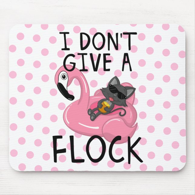 Cat on Flamingo with Pineapple and Pink Polka Dots Mouse Mat (Front)
