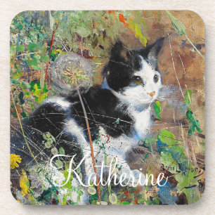 Cat on Flowerbed Coaster