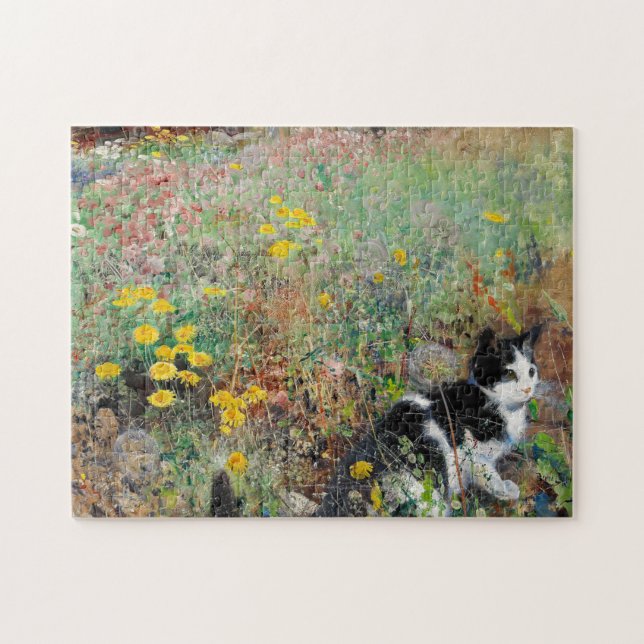 Cat on Flowerbed Jigsaw Puzzle (Horizontal)