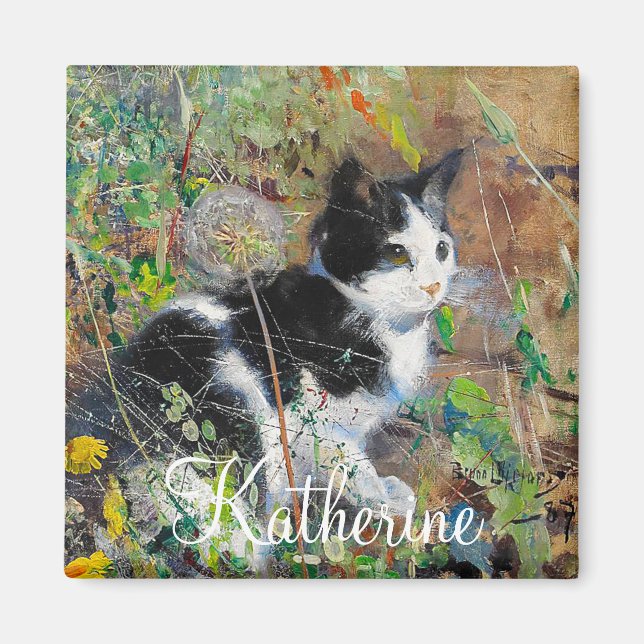 Cat on Flowerbed Magnet (Front)