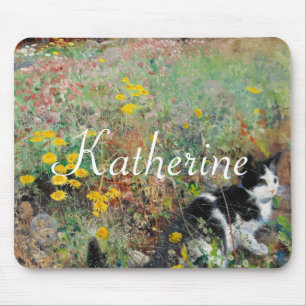 Cat on Flowerbed Mouse Mat