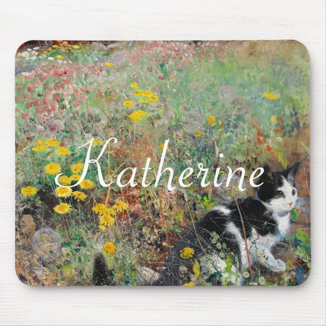 Cat on Flowerbed Mouse Mat (Front)