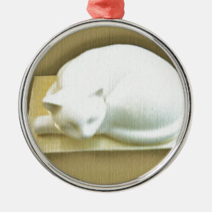 Cat on Gold Box II Metal Tree Decoration
