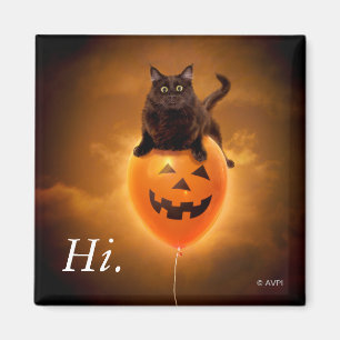 Cat on Halloween Balloon Magnet