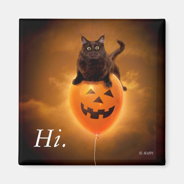 Cat on Halloween Balloon Magnet (Front)