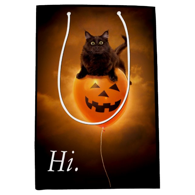Cat on Halloween Balloon Medium Gift Bag (Front)