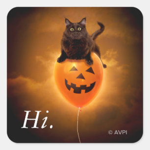 Cat on Halloween Balloon Square Sticker