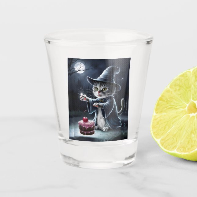 Cat on Halloween. Shot Glass (Front)