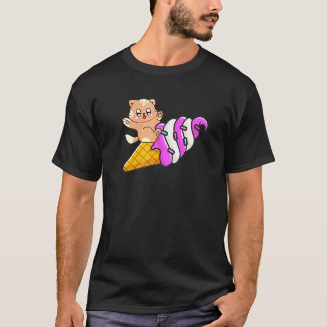 Cat On Ice Cream Cone Cat Summer Vacation T-Shirt (Front)