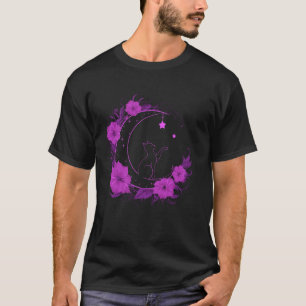 Cat on Moon Floral Stars Night for Women and Girls T-Shirt