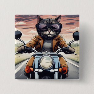 Cat on motorbike 15 cm square badge