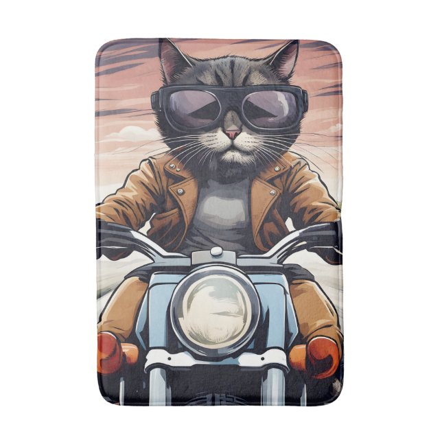 Cat on motorbike bath mat (Front Vertical)