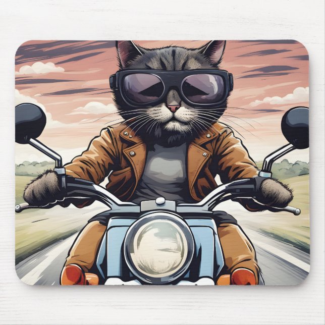 Cat on motorbike mouse mat (Front)