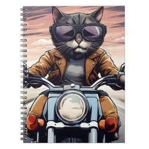 Cat on motorbike notebook