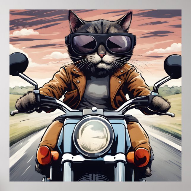 Cat on motorbike poster (Front)