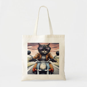 Cat on motorbike tote bag
