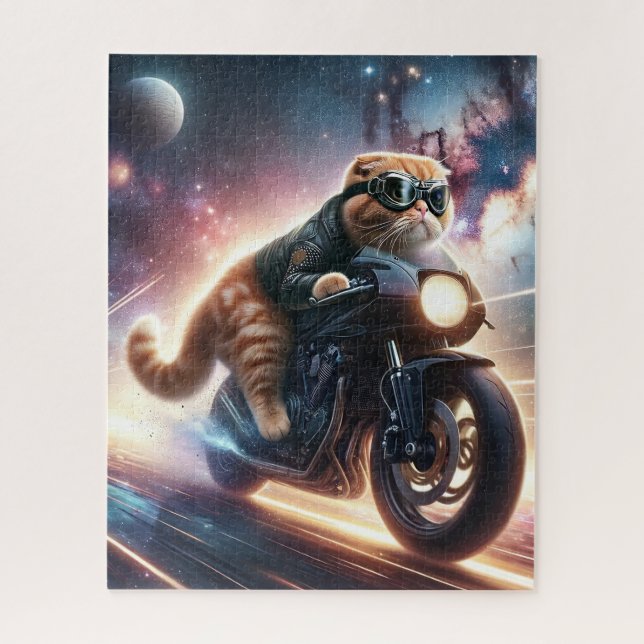 Cat on motorcycle jigsaw puzzle (Vertical)