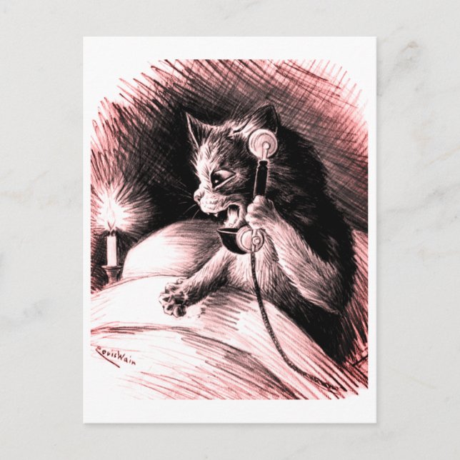 Cat on Phone  Louis Wain Postcard (Front)