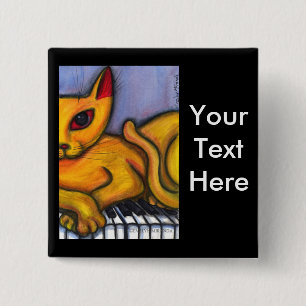 Cat on Piano Keyboard 15 Cm Square Badge