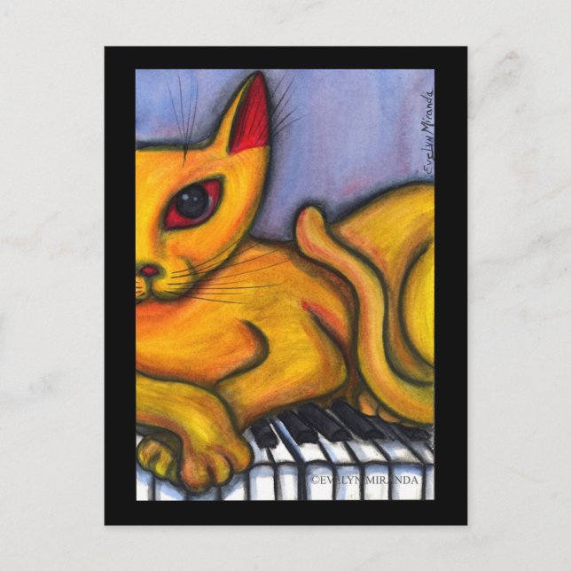 Cat on Piano Keyboard Postcard (Front)