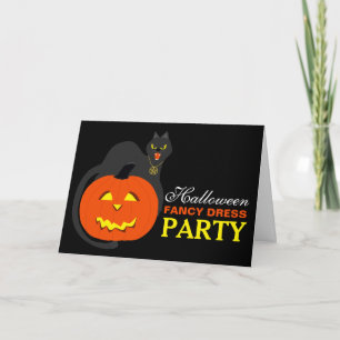 Cat on Pumpkin Halloween Fancy Dress Party Invite
