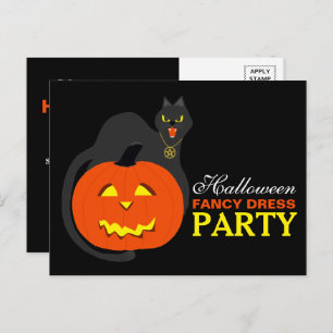 Cat on Pumpkin Halloween Fancy Dress Party Invite