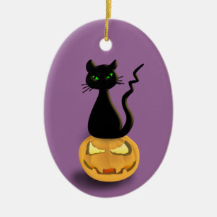 Cat on Pumpkin Halloween Hanging Ornament