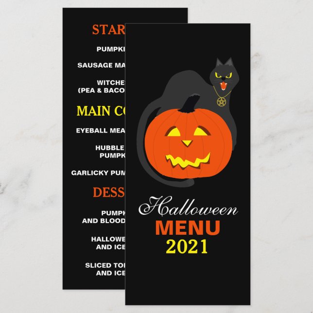 Cat on Pumpkin Halloween Menu (Front/Back)