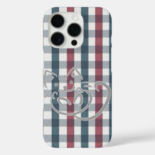 Cat on Red and Blue Plaid iPhone 16 Pro Case