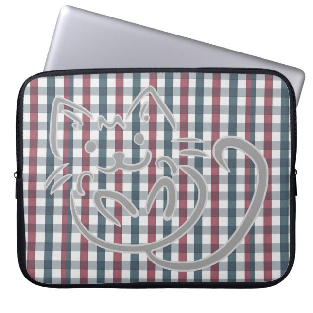 Cat on Red and Blue Plaid Laptop Sleeve (Front)