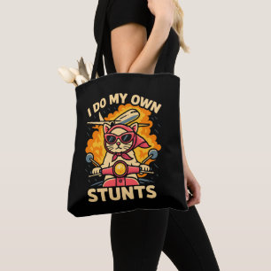 Cat On Scooter I Do My Own Stunts Tote Bag