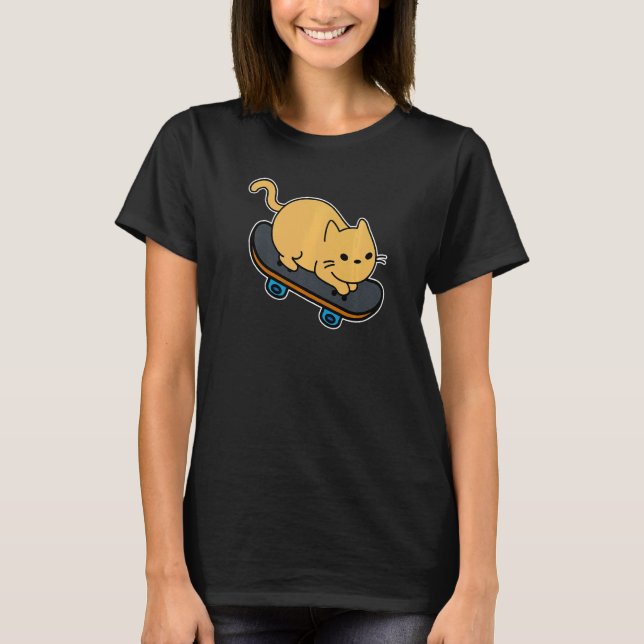 Cat on Skateboard Smooth Rider Kitten Skateboarder T-Shirt (Front)