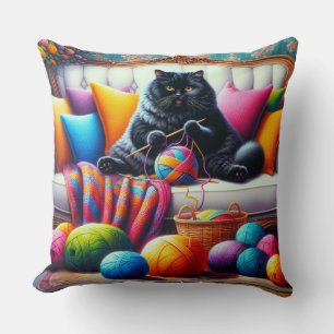 Cat on sofa with sweet things cushion